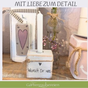 Kerzenhalter Wünsch Dir was Holzklotz weiß