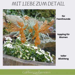 Elfen mit 3D Flügeln zum Stecken in Rost 2er Set