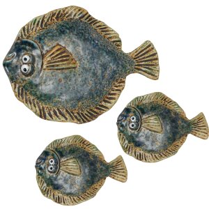Keramik Scholle Groß /  klein, Fischfamilie 3er Set