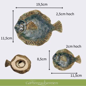 Keramik Scholle Groß /  klein, Fischfamilie 3er Set