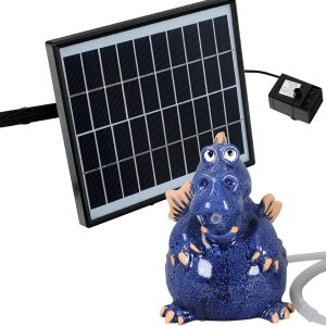 Wasserspeier Drache blau mit Akku Solarpumpe Keramik