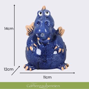 Wasserspeier Drache blau mit Akku Solarpumpe Keramik