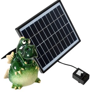 Wasserspeier Drache grün mit Akku Solarpumpe Keramik