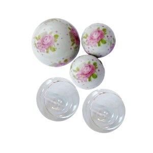 3 Schwimmkugeln mit Rosenmuster und Teelichtschalen