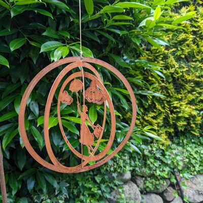 3D Windspiel Metall hängend in Edelrost - Motiv Mary
