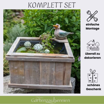 Miniteich Set mit Möwe & Holzkiste | Maritimes Wasserspiel