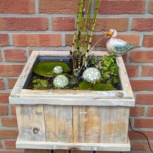 Miniteich Set mit Möwe & Holzkiste | Maritimes Wasserspiel