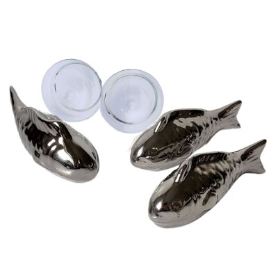 Schwimmfische Miniteich - 3 silberne Keramikfische 11cm - Dekorative Schwimmschalen für Teelichter - Set für Teich - Miniteichdeko - Schwimmfische Teich