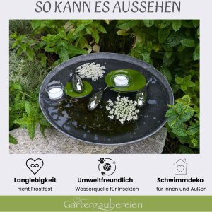 Schwimmfische Miniteich - 3 silberne Keramikfische 11cm - Dekorative Schwimmschalen für Teelichter - Set für Teich - Miniteichdeko - Schwimmfische Teich