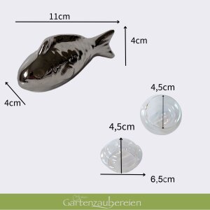 Schwimmfische Miniteich - 3 silberne Keramikfische 11cm - Dekorative Schwimmschalen für Teelichter - Set für Teich - Miniteichdeko - Schwimmfische Teich