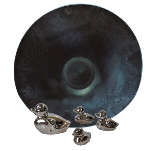 Miniteich Set, graue Schale und Schwimmenten silber