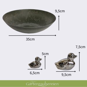 Miniteich Set, graue Schale und Schwimmenten silber
