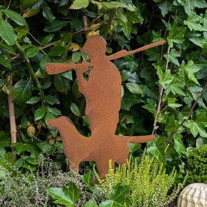 Edelrost Gartenstecker Jäger mit Hund –  27,5 cm