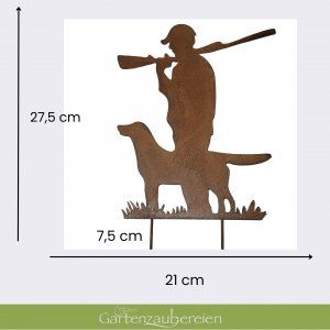 Edelrost Gartenstecker Jäger mit Hund –  27,5 cm