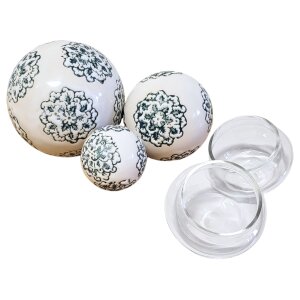 3 Schwimmkugeln weiß mit Blumen + 2Teelichter