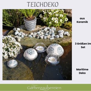 3 Schwimmkugeln weiß mit Blumen + 2Teelichter