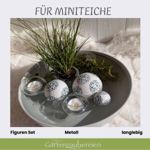 3 Schwimmkugeln weiß mit Blumen + 2Teelichter