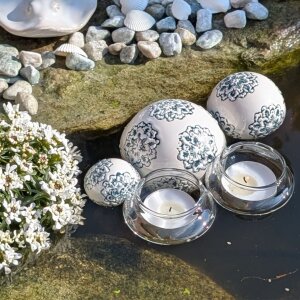 Schwimmkugeln  Teelichter Set –  Keramik-Deko für Miniteiche - 5 teilig