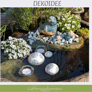 Schwimmkugeln  Teelichter Set –  Keramik-Deko für Miniteiche - 5 teilig