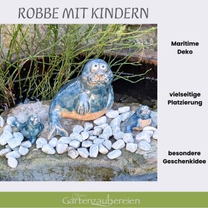 Seehund gebogen mit 2 Kindern und Dekosteinen