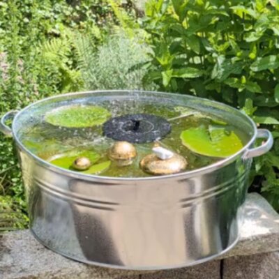 Solarbrunnen Set mit 40L Zinkwanne – Mini-Teich für Garten