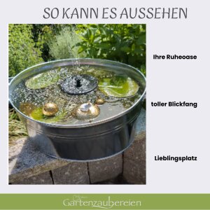 Solarbrunnen Set mit 40L Zinkwanne – Mini-Teich für Garten