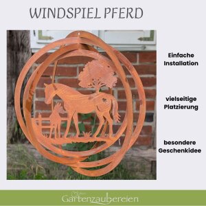 Edelrost Windspiel Pferd mit Fohlen | 3D Gartendeko