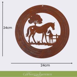 Edelrost Windspiel Pferd mit Fohlen | 3D Gartendeko