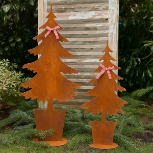 Metall Tannenbaum 2er Set Rostoptik – Weihnachtsdeko