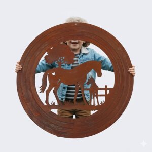 Edelrost Windspiel Pferd mit Fohlen XL | Gartendeko