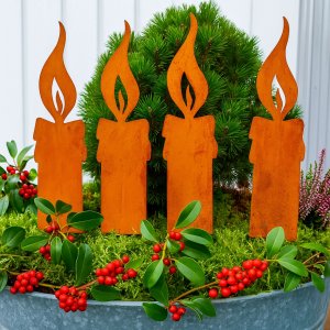 Kerzenflamme Gartenstecker 4er Set – Edelrost...