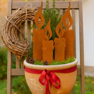 Kerzenflamme Gartenstecker 4er Set – Edelrost Metall Flamme