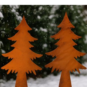Rost Tannenbaum 2er-Set – Gartenstecker aus Metall