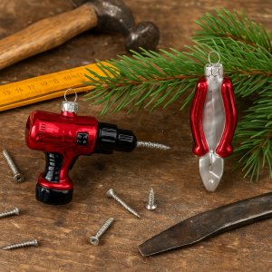 Christbaumkugel-Set „Werkzeuge“ – Zange & Akkuschrauber -  Geschenk