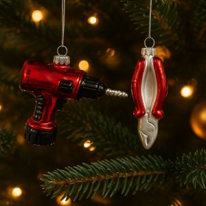 Christbaumkugel-Set „Werkzeuge“ – Zange & Akkuschrauber -  Geschenk