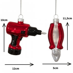 Christbaumkugel-Set „Werkzeuge“ – Zange & Akkuschrauber -  Geschenk