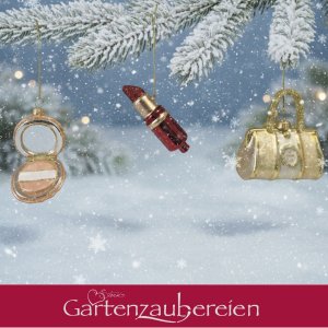 Christbaumanhänger 3er-Set – Handtasche, Lippenstift & Puderdose – Edler Baumschmuck im Mode-Design, Geschenkidee für Frauen