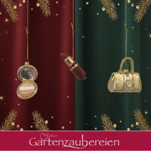 Christbaumanhänger 3er-Set – Handtasche, Lippenstift & Puderdose – Edler Baumschmuck im Mode-Design, Geschenkidee für Frauen