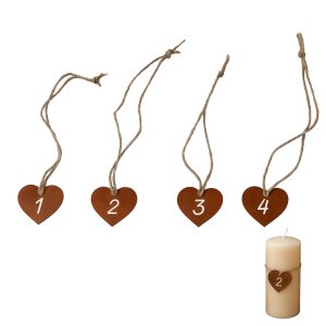 Adventszahlen Herz Set 1 -  4 aus Edelrost