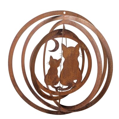 Edelrost Windspiel mit Katzen XL – 3D Metall Windspiel Ø 48 cm