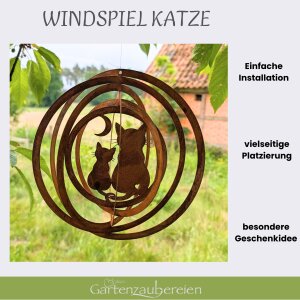 Edelrost Windspiel mit Katzen XL – 3D Metall Windspiel Ø 48 cm