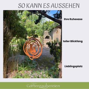 Edelrost Windspiel mit Katzen XL – 3D Metall Windspiel Ø 48 cm