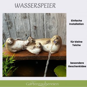 Robbenfamilie aus Keramik – Maritimes Wasserspiel für Garten - Teich