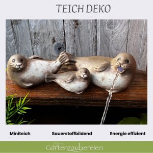 Robbenfamilie aus Keramik – Maritimes Wasserspiel für Garten - Teich