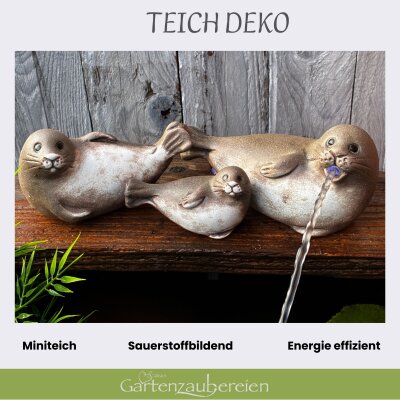 Solar-Wasserspeier 3er-Set „Robbenfamilie“ für Miniteiche