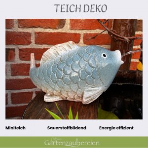 Solar-Wasserspeier Fisch blau-weiß – Umweltfreundliche Teichdeko aus Keramik