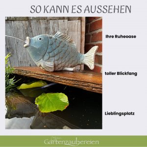 Solar-Wasserspeier Fisch blau-weiß – Umweltfreundliche Teichdeko aus Keramik