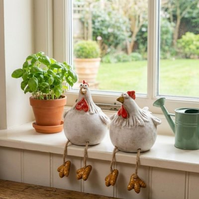 Keramik Hühner Kantenhocker 2er Set | Shabby Chic Deko