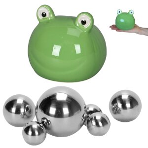 Schwimmfrosch Set mit 6 Edelstahlkugeln | Teichdeko Set