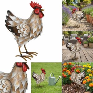 Huhn aus Metall  33cm handbemalt bunt Gartendeko